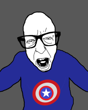 a captain america soyjak staring angrily at the camera